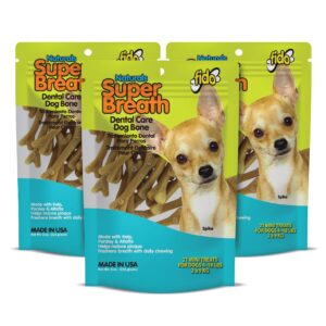 fido super breath dental care bones for dogs - 21 treats per pack (3 pack) - dog dental treats for small dogs (made in usa) - dog dental chews help reduce plaque, tartar buildup, and freshens breath