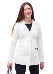adar universal stretch lab coat for women - 28" tab-waist lab coat - 3300 - white - m