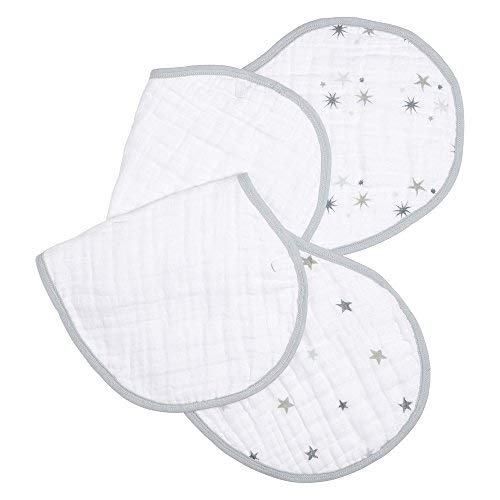 aden + anais Burpy Bib, 100% Cotton Muslin, Soft Absorbent 4 Layers, Multi-Use Burp Cloth and Bib, 22.5" X 11", 2 Pack, Twinkle - Stars