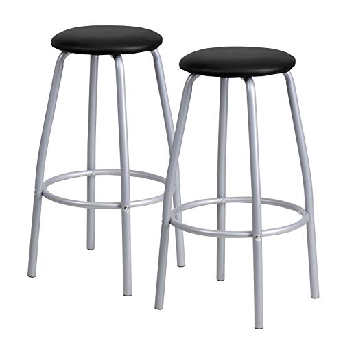 Flash Furniture Daria Bar Height Table Set with Padded Stools Black