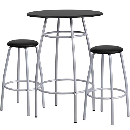 Flash Furniture Daria Bar Height Table Set with Padded Stools Black