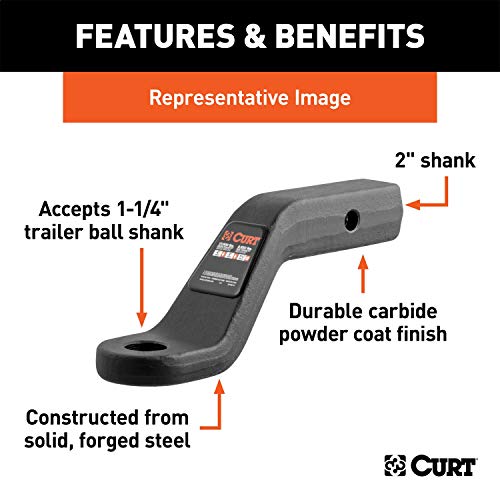 CURT 45341 Forged Trailer Hitch Ball Mount, Fits 2-Inch Receiver, 17,000 lbs, 1-1/4-Inch Hole, 4-Inch Drop, 3-Inch Rise