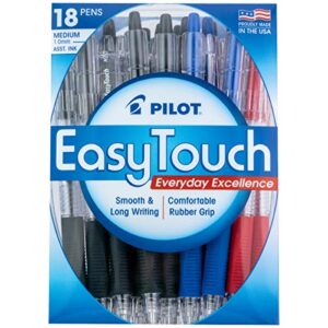 pilot easytouch refillable & retractable ballpoint pens, medium point, black, red, blue inks, 18-pack (35555)