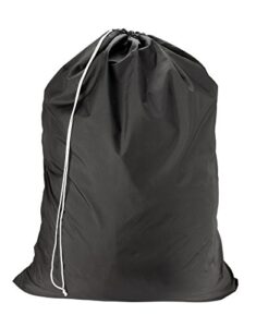 handy laundry nylon laundry bag, locking drawstring closure and machine washable, these large bags will fit a laundry basket or hamper and strong enough to carry up to two loads of clothes, (black)