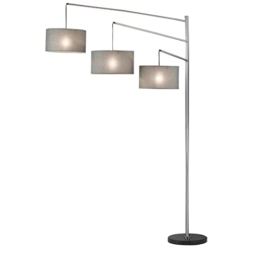 Adesso 4255-22 Wellington 3-Arm Arc Lamp, 91 in., 3 x 100W Incandescent/26W CFL, Brushed Steel Finish, 1 Floor Lamp