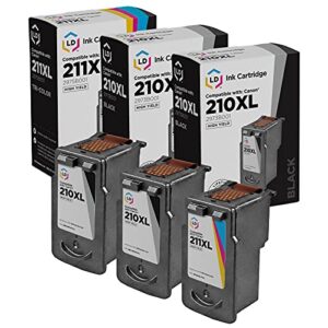 ld remanufactured ink cartridge replacements for canon pg-210xl & cl-211xl high yield (2 black, 1 color, 3-pack)