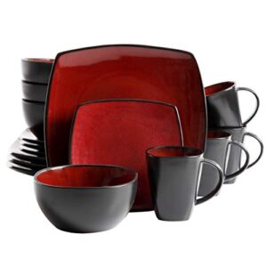 gibson elite soho lounge reactive glaze stoneware dinnerware set, service for 4 (16pc), red