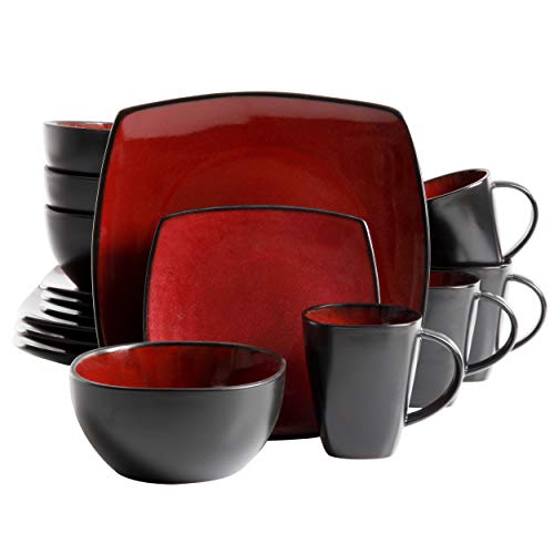 Gibson Elite Soho Lounge Reactive Glaze Stoneware Dinnerware Set, Service for 4 (16pc), Red