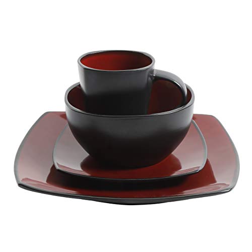 Gibson Elite Soho Lounge Reactive Glaze Stoneware Dinnerware Set, Service for 4 (16pc), Red