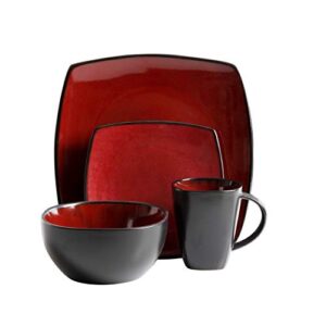 Gibson Elite Soho Lounge Reactive Glaze Stoneware Dinnerware Set, Service for 4 (16pc), Red