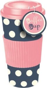 pink & blue polka dot thermal insulated tea coffee mug cup travel takeaway & lid