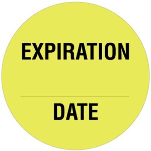pdc healthcare 59706019 paper label, fluorescent yellow circle label with black text, "expiration date", 0.75" diameter (roll of 1000)