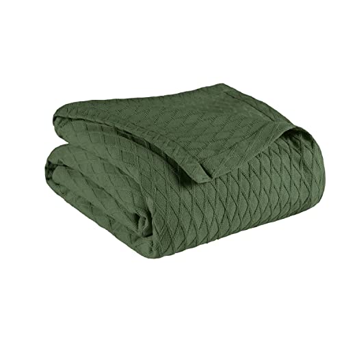 SUPERIOR Diamond Weave Blanket, 100% Cotton Cover for Home, Couch, Bed, Soft, Warm Blankets, Boho Aesthetic, Comfy, Cozy, and Cute Covers, Decorative Bedding Essentials, Full/Queen, Forest Green