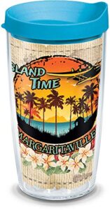 tervis margaritaville - island time insulated tumbler with wrap and turquoise lid, 16oz, clear