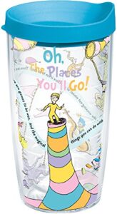 tervis dr. seuss oh the places you'll go made in usa double walled insulated tumbler travel cup keeps drinks cold & hot, 16oz, classic