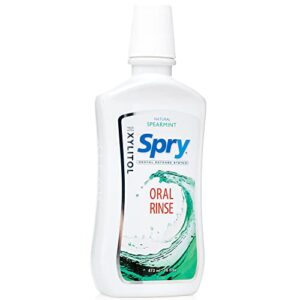 spry natural mouthwash dental defense oral rinse with xylitol, all-natural spearmint, 16 fl oz (pack of 1)