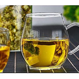 Sun's Tea Ultra Clear Glass Tea Mug | Coffee Mug 16 oz (470 ml) | Borosilicate - Glasses w Big Handle | Simple and Elegant | Microwave Safe | Pure Glass