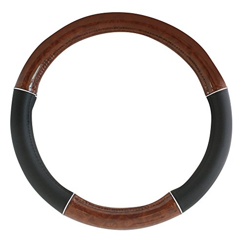 GG Grand General 54023 Black 20" Deluxe Steering Wheel Cover, Dark Wood w/Chrome Trim