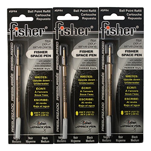 Fisher SPR4 Refills for Bullet Fisher Space Pen, Black, 3 Pack Plus a free Black Clip!