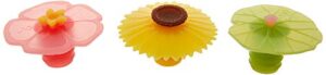 charles viancin wine bottle stopper-lily pad, sunflower & hibiscus, set of 3, multicolor