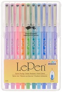 uchida of america 4300-10c 10-piece 0.3 point size le pen drawing pen set, blue, orange, lavender, pink, light blue