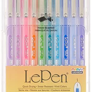 Uchida Of America 4300-10C 10-Piece 0.3 Point Size Le Pen Drawing Pen Set, Blue, Orange, Lavender, Pink, Light Blue