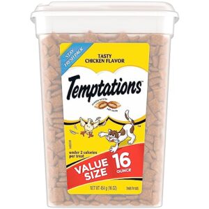 temptations classic crunchy and soft cat treats tasty chicken flavor, 16 oz. tub
