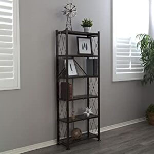 Origami 6-Shelf Bookcase | Open Style, Organizer Deco Rack, Large Book shelf, Tall Bookcase, Living room shelving, Freestanding, No assembly/no tools required, Modern Vertical Furniture | Black