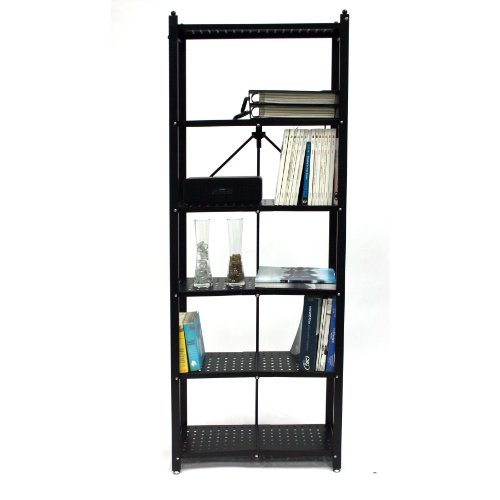 Origami 6-Shelf Bookcase | Open Style, Organizer Deco Rack, Large Book shelf, Tall Bookcase, Living room shelving, Freestanding, No assembly/no tools required, Modern Vertical Furniture | Black