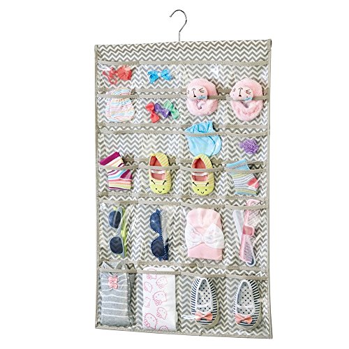 InterDesign Chevron Fabric Hanging Jewelry Organizer – 48 Pocket Accessory Storage Hanger for Closets or Doors, Taupe/Natural