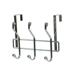 home basics 3 dual hook over the door hanging organizing rack, multi-purpose for hanging clothes, towels, coats, rust resistant, chrome