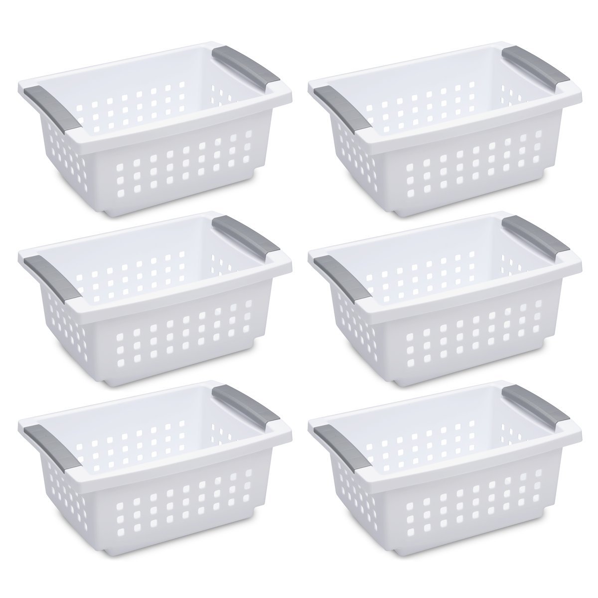 Sterilite 16608006 Small Stacking Basket, White Basket w/ Titanium Accents, 6-Pack