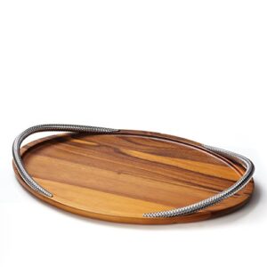 nambe braid serving platter | 19-inch | large serving tray for party | platters for serving snacks, food, cookies | dessert platters | kitchen trays for serving pastries or appetizers (acacia wood)