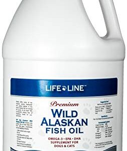 Life Line Pet Nutrition Wild Alaskan Fish Oil Omega-3 Supplement for Skin & Coat – Supports Brain, Eye & Heart Health in Dogs & Cats, 128oz