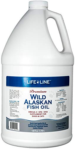 Life Line Pet Nutrition Wild Alaskan Fish Oil Omega-3 Supplement for Skin & Coat – Supports Brain, Eye & Heart Health in Dogs & Cats, 128oz