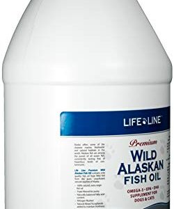 Life Line Pet Nutrition Wild Alaskan Fish Oil Omega-3 Supplement for Skin & Coat – Supports Brain, Eye & Heart Health in Dogs & Cats, 128oz