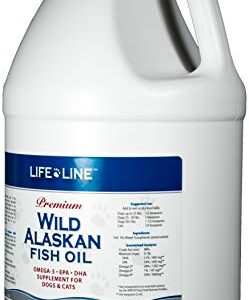 Life Line Pet Nutrition Wild Alaskan Fish Oil Omega-3 Supplement for Skin & Coat – Supports Brain, Eye & Heart Health in Dogs & Cats, 128oz