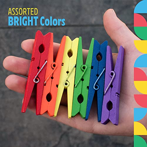 Dazzling Toys Wooden Clothes Pins – Set of Colorful Clothesline Clips, Christmas Card Holder, Photo Display, Tiny Art Crafts, Home & Outdoor Decorations, Clothespins for Hanging Cloth in Garden (50)