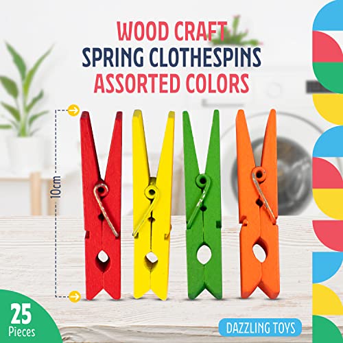 Dazzling Toys Wooden Clothes Pins – Set of Colorful Clothesline Clips, Christmas Card Holder, Photo Display, Tiny Art Crafts, Home & Outdoor Decorations, Clothespins for Hanging Cloth in Garden (50)