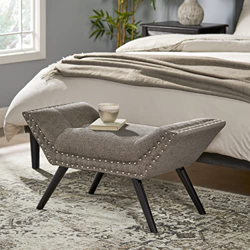 Christopher Knight Home Rosalynn Tufted Fabric Ottoman / Bench, Granite