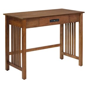 osp home furnishings sierra writing desk with pull-out drawer and mission style side panels, ash brown