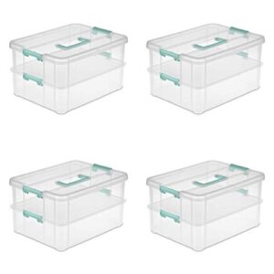 sterilite stack & carry 2 layer box small storage, clear, pack of 4