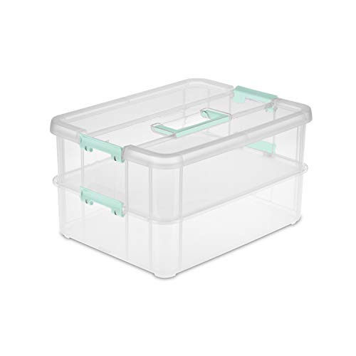 Sterilite Stack & Carry 2 Layer Box Small Storage, Clear, Pack of 4