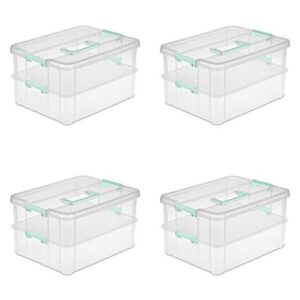 Sterilite Stack & Carry 2 Layer Box Small Storage, Clear, Pack of 4