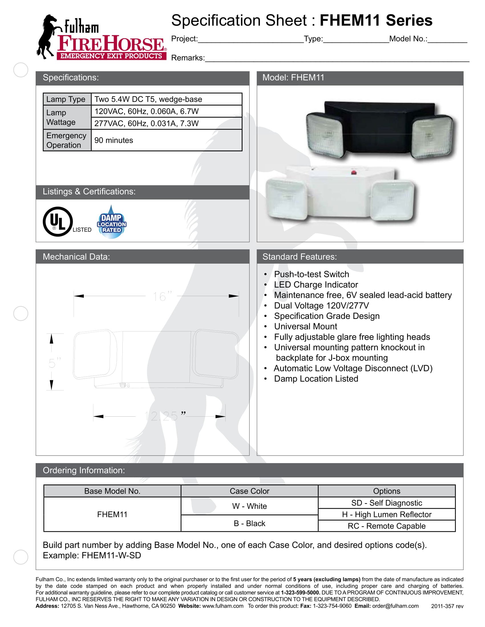 Fulham FHEM11W Firehorse General Emergency Light, White