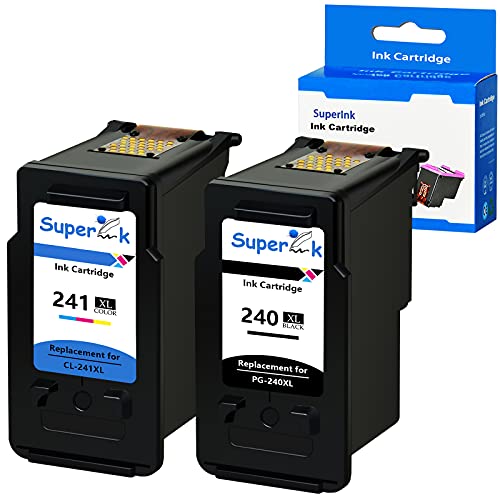 SuperInk Remanufactured PG-240XL 240 XL CL-241XL 241 XL Ink Cartridges Combo Pack Compatible for Canon PIXMA MG3620 TS5120 MX472 MX452 MG3522 MG2120 MG3520 MG3220 (1 Black 1 Tri-Color)