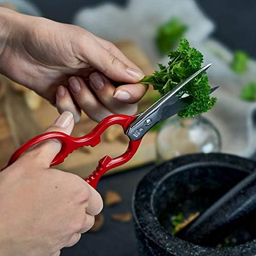 Zwilling Kitchen Shears, Multi-Purpose, Bottle Opener, Jar Lid Lifter, Dishwasher Safe, Heavy Duty, Forged Stainless Steel Blades, Red 7.9-inch