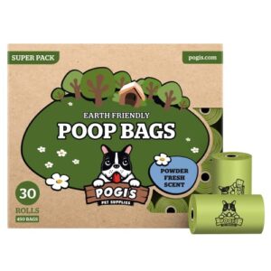 pogi’s dog poop bags - 30 rolls (450 doggie poop bags) - leak-proof dog waste bags - scented, ultra thick, extra large poop bags for dogs