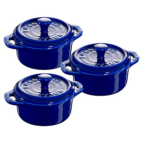 STAUB Ceramics Dutch Oven 3-piece Mini Round Cocotte, Dark Blue