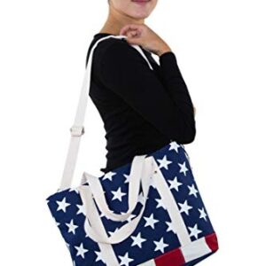 WonderMolly Stars and Stripes USA Flag Canvas Tote Bag